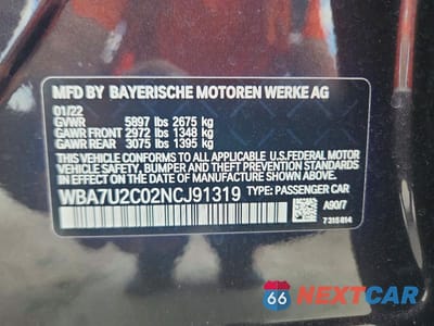 Zdjęcie 13 z 13 samochodu: 2022 BMW 750 XI VIN:WBA7U2C02NCJ91319 - miniatura