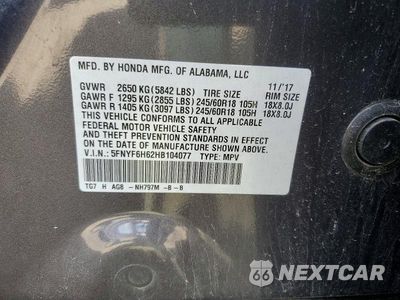 Zdjęcie 12 z 12 samochodu: 2017 HONDA PILOT EXL VIN:5FNYF6H62HB104077 - miniatura