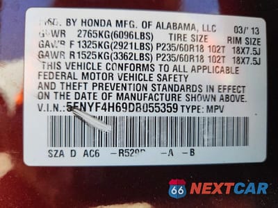 Zdjęcie 13 z 13 samochodu: 2013 HONDA PILOT EXL VIN:5FNYF4H69DB055359 - miniatura