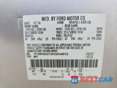 Zdjęcie 14 z 14 samochodu: 2017 FORD EXPLORER SPORT VIN:1FM5K8GT3HGA34012 - miniatura