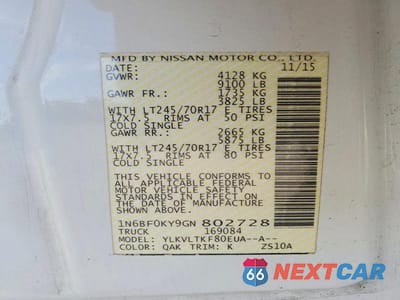 Zdjęcie 13 z 13 samochodu: 2016 NISSAN NV 2500 HD SV VIN:1N6BF0KY9GN802728 - miniatura