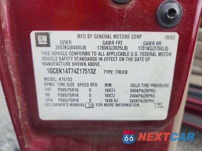 Zdjęcie 12 z 12 samochodu: 2004 CHEVROLET SILVERADO K1500 VIN:1GCEK14T74Z175132 - miniatura