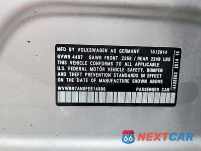Zdjęcie 12 z 12 samochodu: 2015 VOLKSWAGEN CC SPORT VIN:WVWBN7AN0FE814996 - miniatura