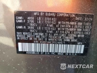 Zdjęcie 12 z 12 samochodu: 2024 SUBARU OUTBACK LIMITED VIN:4S4BTANC2R3248671 - miniatura