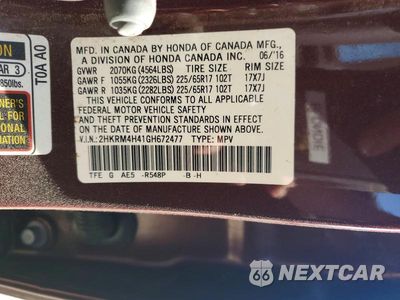 Zdjęcie 13 z 13 samochodu: 2016 HONDA CR-V SE VIN:2HKRM4H41GH672477 - miniatura