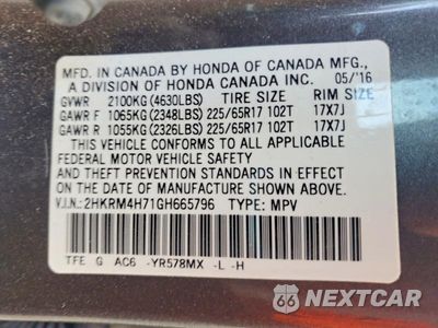 Zdjęcie 13 z 13 samochodu: 2016 HONDA CR-V EXL VIN:2HKRM4H71GH665796 - miniatura