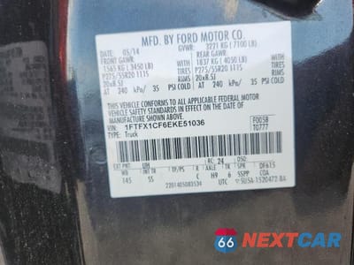 Zdjęcie 12 z 12 samochodu: 2014 FORD F150 SUPER CAB VIN:1FTFX1CF6EKE51036 - miniatura