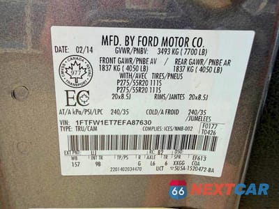 Zdjęcie 10 z 10 samochodu: 2014 FORD F150 SUPERCREW VIN:1FTFW1ET7EFA87630 - miniatura