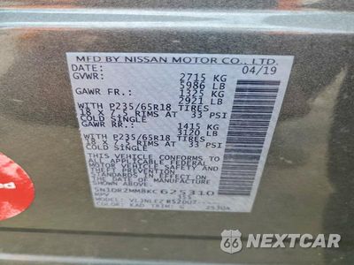Zdjęcie 14 z 14 samochodu: 2019 NISSAN PATHFINDER SV VIN:5N1DR2MM8KC625310 - miniatura