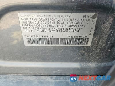 Zdjęcie 12 z 12 samochodu: 2007 VOLKSWAGEN PASSAT 2.0T VIN:WVWAK73C57P157702 - miniatura