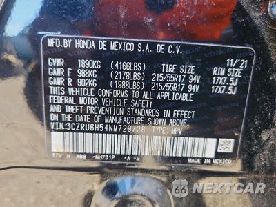 Zdjęcie 13 z 13 samochodu: 2022 HONDA HR-V EX VIN:3CZRU6H54NM729728 - miniatura