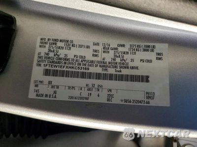 Zdjęcie 13 z 13 samochodu: 2017 FORD F150 SUPERCREW VIN:1FTEW1EFXHKC53169 - miniatura