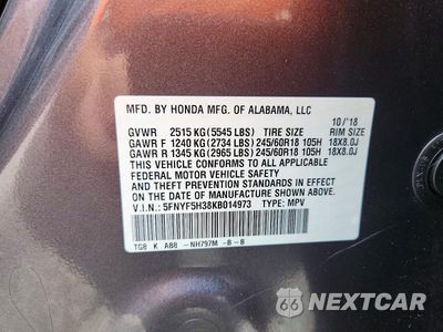 Zdjęcie 13 z 13 samochodu: 2019 HONDA PILOT EX VIN:5FNYF5H38KB014973 - miniatura