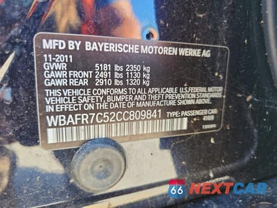 Zdjęcie 12 z 12 samochodu: 2012 BMW 535 I VIN:WBAFR7C52CC809841 - miniatura