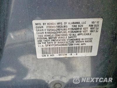 Zdjęcie 14 z 14 samochodu: 2013 HONDA PILOT EXL VIN:5FNYF3H54DB007284 - miniatura
