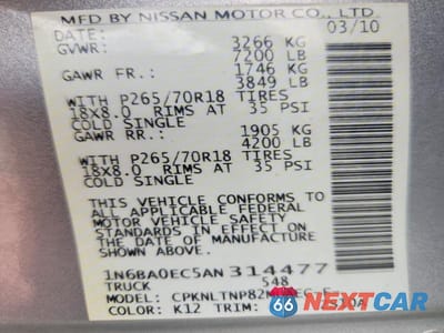 Zdjęcie 12 z 12 samochodu: 2010 NISSAN TITAN SE VIN:1N6BA0EC5AN314477 - miniatura