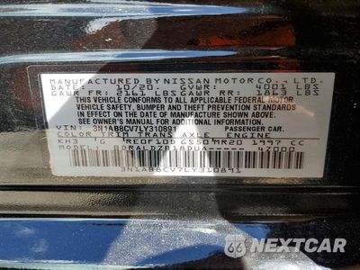 Zdjęcie 13 z 13 samochodu: 2020 NISSAN SENTRA SV VIN:3N1AB8CV7LY310891 - miniatura
