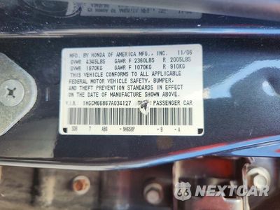 Zdjęcie 12 z 12 samochodu: 2007 HONDA ACCORD EX VIN:1HGCM66867A034127 - miniatura