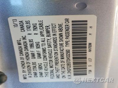 Zdjęcie 12 z 12 samochodu: 2013 HONDA CIVIC LX VIN:2HGFG3B57DH532560 - miniatura