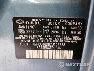 Zdjęcie 12 z 12 samochodu: 2007 HYUNDAI ELANTRA GLS VIN:KMHDU46D87U128668 - miniatura