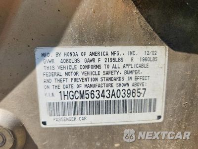 Zdjęcie 12 z 12 samochodu: 2003 HONDA ACCORD LX VIN:1HGCM56343A039657 - miniatura