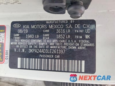 Zdjęcie 12 z 12 samochodu: 2020 KIA RIO LX VIN:3KPA24AD3LE261397 - miniatura