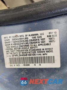 Zdjęcie 13 z 13 samochodu: 2010 HONDA ODYSSEY EX VIN:5FNRL3H40AB104109 - miniatura