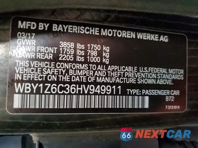 Zdjęcie 12 z 12 samochodu: 2017 BMW I3 BEV VIN:WBY1Z6C36HV949911 - miniatura
