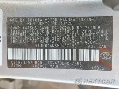 Zdjęcie 12 z 12 samochodu: 2021 TOYOTA CAMRY XSE VIN:4T1K61AK5MU407190 - miniatura