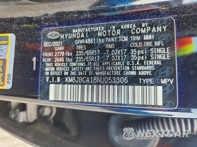 Zdjęcie 13 z 13 samochodu: 2022 HYUNDAI TUCSON BLUE VIN:KM8JBCA18NU053306 - miniatura