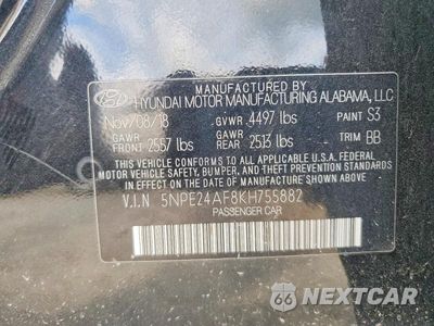 Zdjęcie 12 z 12 samochodu: 2019 HYUNDAI SONATA SE VIN:5NPE24AF8KH755882 - miniatura