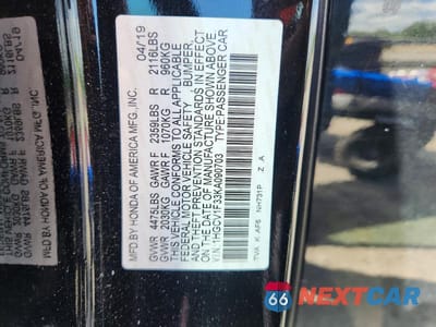 Zdjęcie 12 z 12 samochodu: 2019 HONDA ACCORD SPORT VIN:1HGCV1F33KA090703 - miniatura