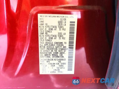 Zdjęcie 13 z 13 samochodu: 2008 NISSAN PATHFINDER S VIN:5N1AR18U18C654860 - miniatura