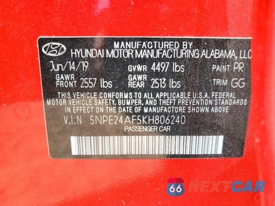 Zdjęcie 12 z 12 samochodu: 2019 HYUNDAI SONATA SE VIN:5NPE24AF5KH806240 - miniatura