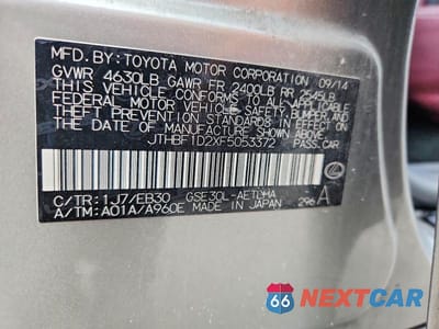 Zdjęcie 12 z 12 samochodu: 2015 LEXUS IS 250 VIN:JTHBF1D2XF5053372 - miniatura