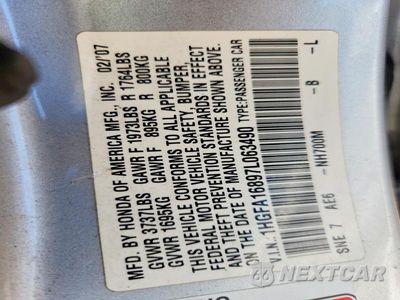 Zdjęcie 13 z 13 samochodu: 2007 HONDA CIVIC EX VIN:1HGFA16897L063490 - miniatura