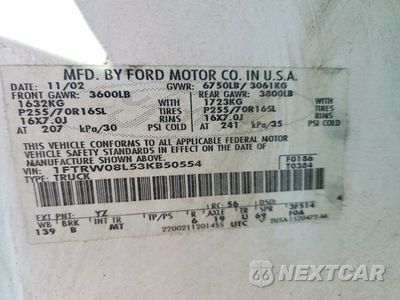Zdjęcie 12 z 12 samochodu: 2003 FORD F150 SUPERCREW VIN:1FTRW08L53KB50554 - miniatura
