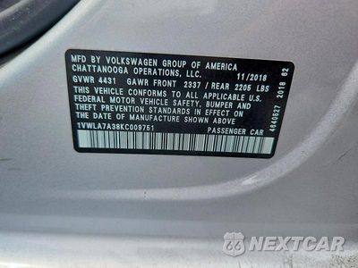 Zdjęcie 12 z 12 samochodu: 2019 VOLKSWAGEN PASSAT WOLFSBURG VIN:1VWLA7A38KC009751 - miniatura