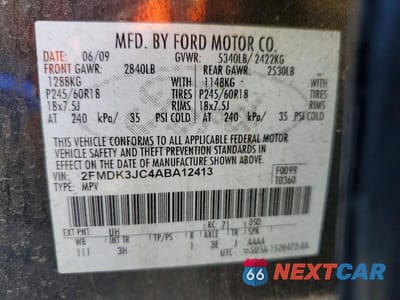 Zdjęcie 14 z 14 samochodu: 2010 FORD EDGE SEL VIN:2FMDK3JC4ABA12413 - miniatura