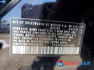 Zdjęcie 12 z 12 samochodu: 2019 VOLKSWAGEN JETTA S VIN:3VWC57BU1KM029267 - miniatura