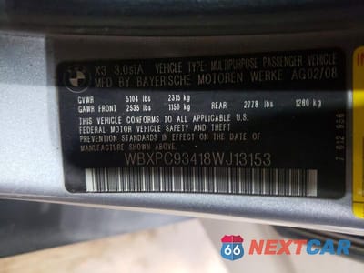 Zdjęcie 13 z 13 samochodu: 2008 BMW X3 3.0SI VIN:WBXPC93418WJ13153 - miniatura