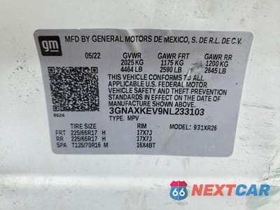 Zdjęcie 13 z 13 samochodu: 2022 CHEVROLET EQUINOX LT VIN:3GNAXKEV9NL233103 - miniatura