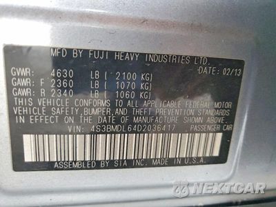 Zdjęcie 12 z 12 samochodu: 2013 SUBARU LEGACY 3.6R LIMITED VIN:4S3BMDL64D2036417 - miniatura