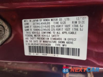 Zdjęcie 13 z 13 samochodu: 2008 HONDA CR-V EXL VIN:JHLRE48728C034309 - miniatura