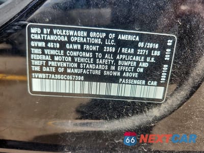Zdjęcie 12 z 12 samochodu: 2016 VOLKSWAGEN PASSAT SE VIN:1VWBT7A35GC057396 - miniatura