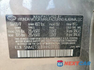 Zdjęcie 13 z 13 samochodu: 2017 HYUNDAI SANTA FE SPORT 2.4L VIN:5NMZT3LB1HH039351 - miniatura