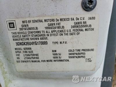 Zdjęcie 13 z 13 samochodu: 2000 CHEVROLET SUBURBAN K2500 VIN:3GNGK26U4YG170889 - miniatura