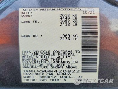 Zdjęcie 12 z 12 samochodu: 2021 NISSAN ALTIMA SR VIN:1N4BL4CW6MN420822 - miniatura