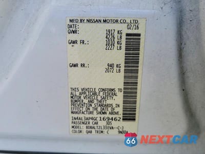Zdjęcie 12 z 12 samochodu: 2016 NISSAN ALTIMA 2.5 VIN:1N4AL3AP4GC169462 - miniatura