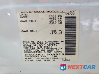 Zdjęcie 13 z 13 samochodu: 2020 NISSAN LEAF SV VIN:1N4AZ1CP1LC309929 - miniatura
